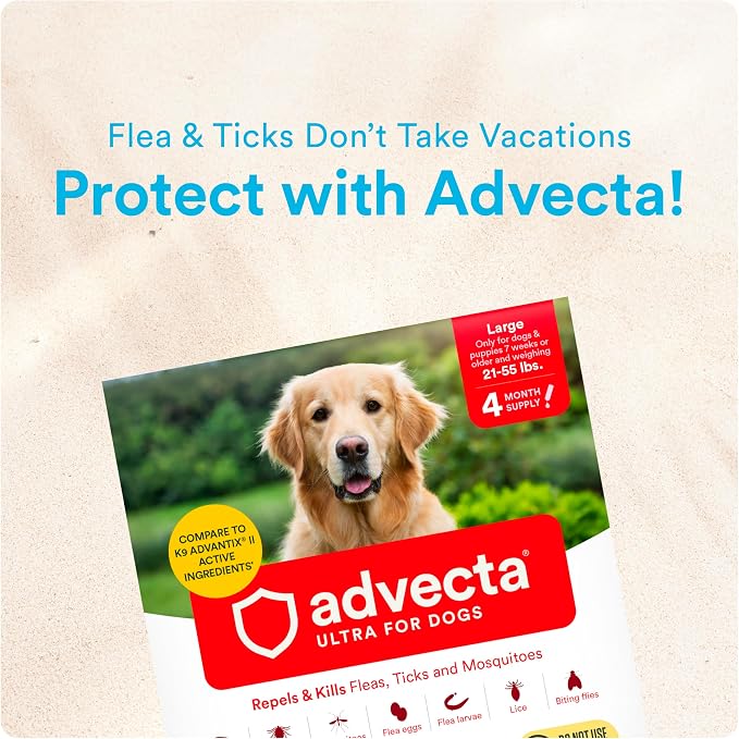 Advecta Ultra Flea and Tick Prevention for Dogs - Large Dog Flea and Tick Treatment & Control - Mosquito Repellent - Fast Acting Waterproof Topical Drops, 6 Month Supply