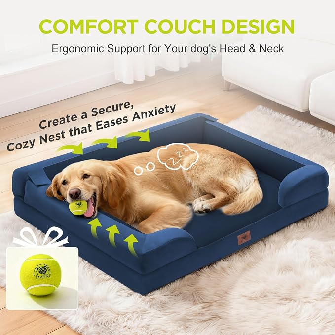 Dog Beds for Extra Large Dog - Waterproof Orthopedic Washable Jumbo Bed for Big Dogs, Removable Non-Slip Memory Foam Pet Couch Bolster Cover,48 x 30