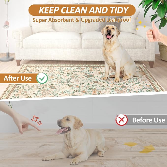 Washable Pee Pads for Dogs, 2 Pack Super Absorbent Reusable Puppy Pads with Colorful Flowers Patterns for Potty Training, Floor, Couch, Bed, and Crate,24"x 36"