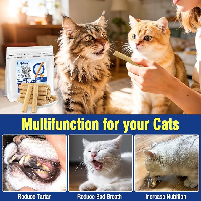 150g Freezed Dried Cat Chew Stick Chicken Flavor, Cat Dental Treats for Freshens Breath and Reduce Tartar, Feline Teething Sticks Cats Treats Snack