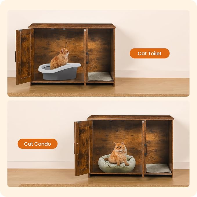 DWANTON Litter Box Enclosure, Cat Litter Box Furniture Hidden, with Scratching Mat, Wooden Cat Washroom Indoor, 31.5" L x 19.7" W x 21.7" H, Rustic Brown