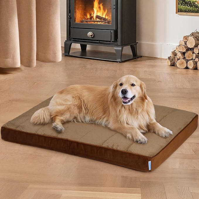 Dog Bed for X Large Dog - Orthopedic Pet Beds with Memory Foam, Waterproof Removable Washable Cover with Non-Slip Bottom, Khaki, 41" L x 27" W x 3" H