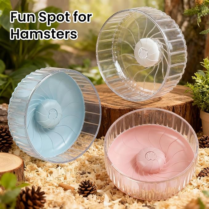 Silent Hamster Wheel, 8in Hamster Wheel No Stand, Double-Bearing Quiet Spinner for Syrian Hamsters, Hedgehogs, Mice & Small Pets, Clear