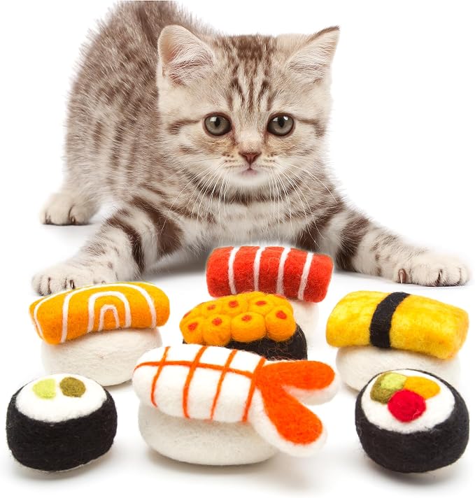 Glaciart One Wool Sushi Cat Toy Set with Catnip | Cute Cat Toy for Interaction & Boredom Relief, Encourages to Exercise, Explore & Play | Filled w/Organic Catnip to Help Sooth or Reduce Anxiety