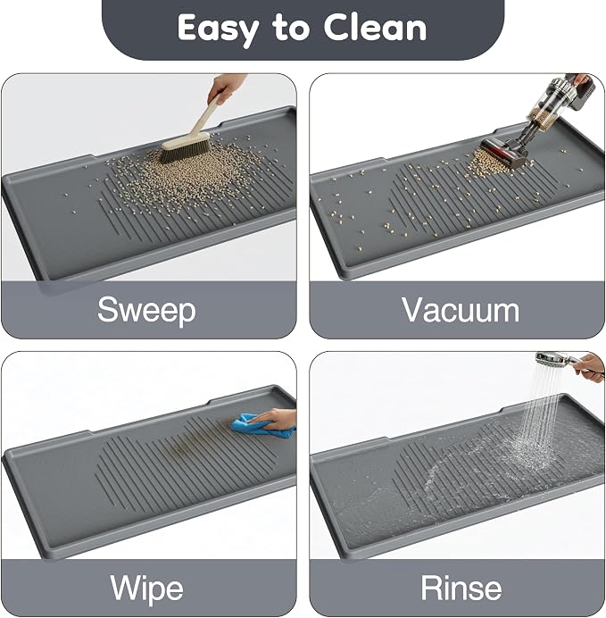 ISSEVE Cat Litter Mat 54" x 27.5" XXL, Extra Large Silicone Mat for Litter Box, 1.38" Raised Edge Urine Proof Litter Trapping Mat Pad for Scatter Control, Soft on Kitty Paws, Protect Floor (Dark Grey)
