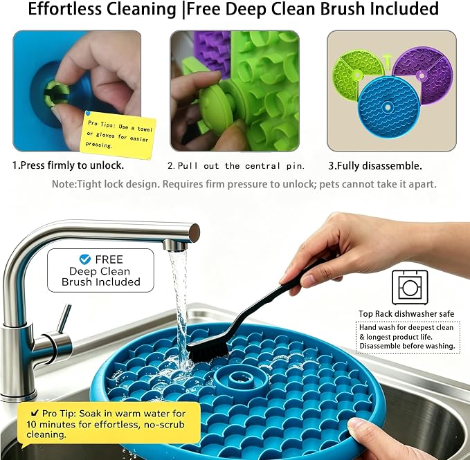3-Level Slow Feeder Dog Bowl, Rotating Maze + Calming Lick Mat | 2-in-1: slow feeder slows 10x, reduces boredom; calming lick mat sticks to wall for alone/travel. With spatula/brush,BPA-free