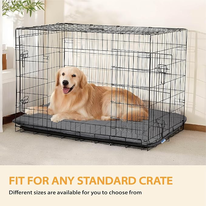 Dog Crate Pad for Large Dog - 35"x23" Memory Foam Dog Bed, Washable & Anti-Slip Dog Bed Mat, Ultra Soft Kennel Pad for Dogs Cozy Sleeping Mat, Grey