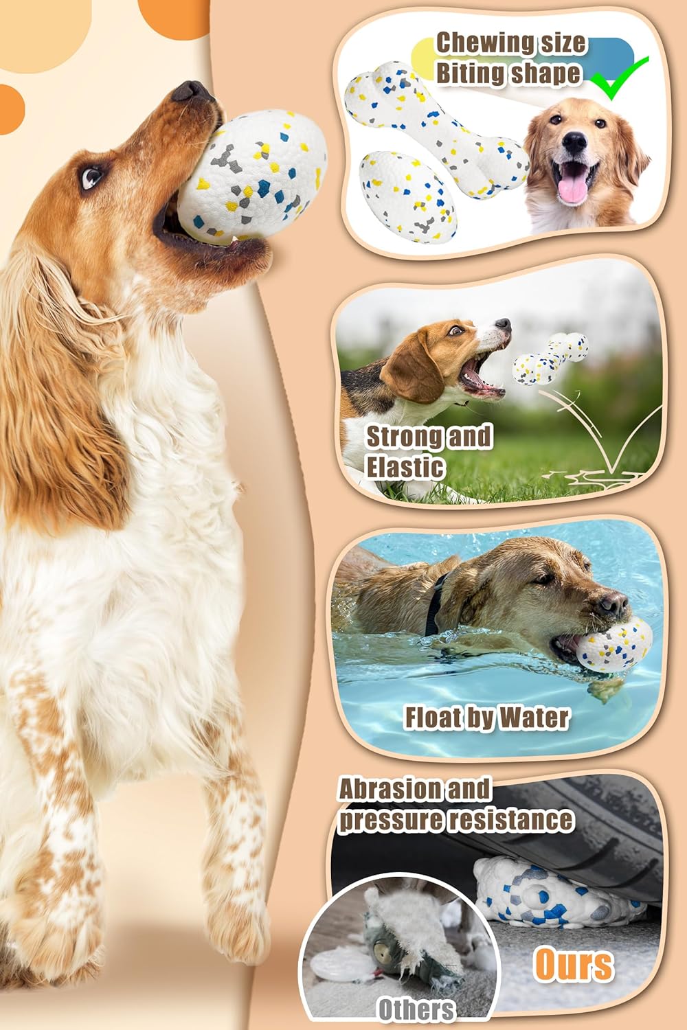 2Pcs Bone Dog Balls+Rugby Dog Toys for Aggressive Chewers, Indestructible Tennis Balls for Dogs (Bone+Rugby)