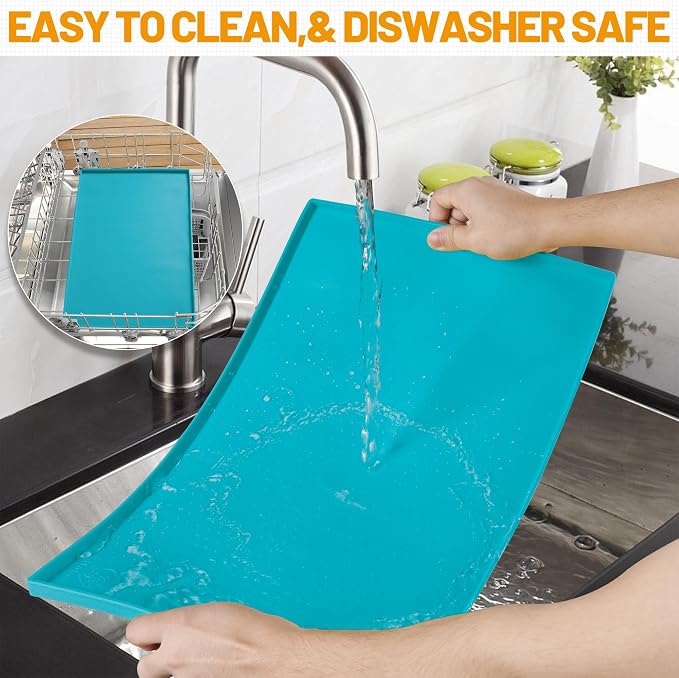 Hubulk Dog Feeding Mat,100% Waterproof BPA Free Silicone Pet Food and Water Bowl Placemat,Dishwasher, High Raised Edge to Prevent Spills,Nonslip Tray to Stop Messes on Floor (24"x16"x0.5", Teal)