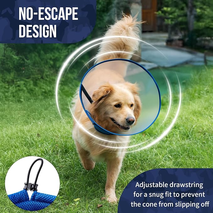 OneTigris Depth Adjustable Soft Dog Cone Collar for Medium Large Dogs After Surgery, Recovery for Small Dogs, Lightweight Elizabethan Collar for Dog to Stop Licking (Blue, L)