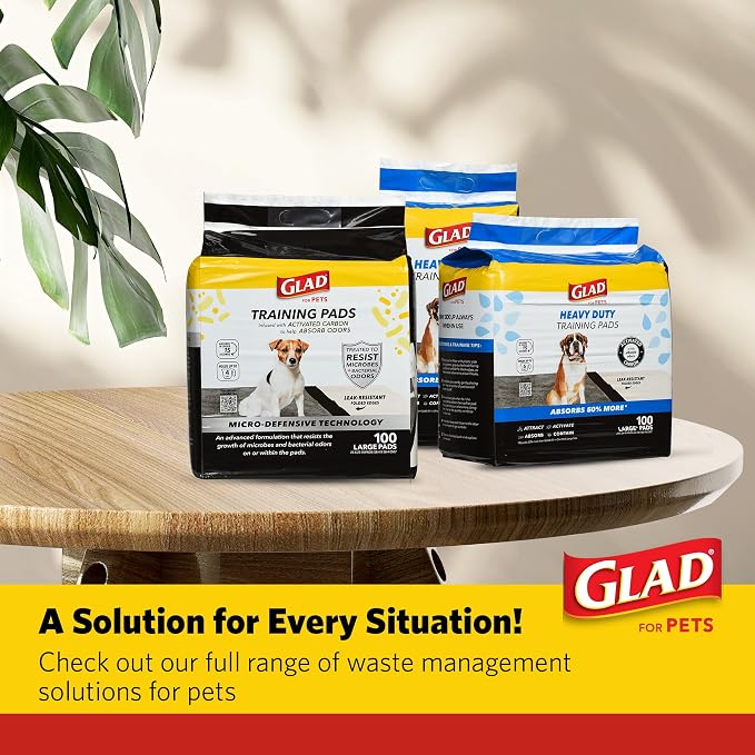 Glad for Pets XL Charcoal Training Pads, Activated Carbon Odor Control with Heavy Duty Leak-Resistant Layers, Quick-Dry Quilted Top Surface, Indoor Potty and Crate Liner, 24 x 24 in, 30 Count