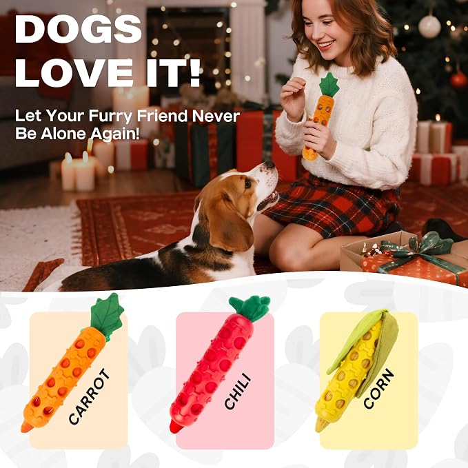 Fida 2-in-1 Puppy Teething Toys, Natural Rubber Chew Toys for Dogs to Keep Them Busy & Plush Toys with Crinkle Leaves, Interactive Dog Toys for Small Medium Breeds and Puppies.(Carrot)