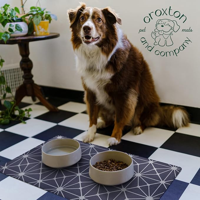 CROXTON & CO. Non-Slip Faux Leather Pet Feeding Mat for Dog Bowls | Large Bowl Mat for Food and Water | Durable, Easy-to-Clean Pet Food Mat for Floors | Size: 16.5"x28"