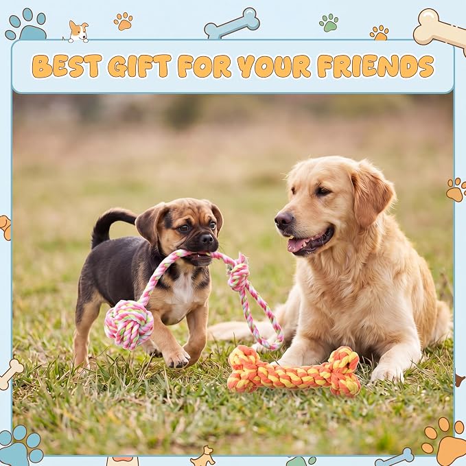 Leitee 50 Pcs Rope Dog Toy Bulk Interactive Tough Puppy Chew Toys for Small Medium Large Dogs, Teething Sturdy Cotton Puppy Chew Tug Knot Ropes Indoor Outdoor, Teeth Cleaning