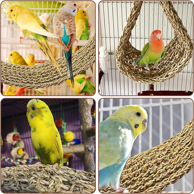 kathson 2 Pcs 29.5 x 7 Inches Large Bird Seagrass Mat, Bird Hammock for cage,Bird Seagrass Woven net,Climbing Rope Ladder with Hooks, Chew Toys for Pigeon Cockatiel Conure Budgie Cockatoo Rat Hamster
