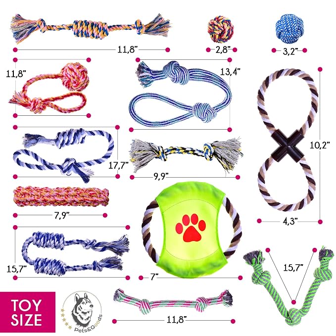 Pets&Goods Dog Grooming Combs & Rope Toy Bundle - Gentle Tear Stain Remover and 13-Pack Durable Rope Toys for Puppies & Small Dogs