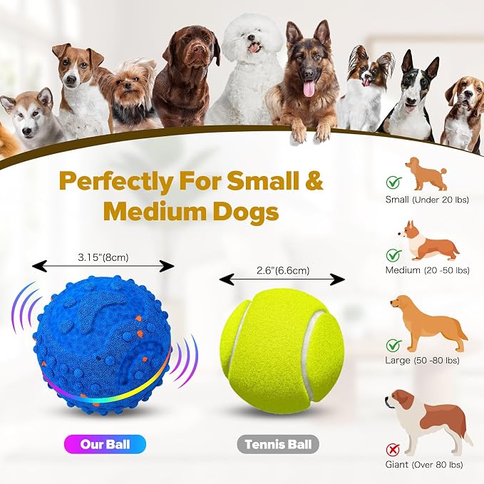 Interactive Dog Toys Ball, Self-Rolling & Bouncing Ball with RGB Colorful Lights to Keep Them Busy, 3-in-1 Interactive Mode, E-TPU Material, Type-C Charging, Moving Dog Toy for Dogs Puppies (Blue)