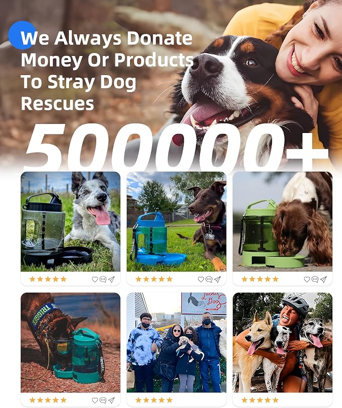 lesotc Portable Dog Water Bowl Dispenser - 77oz Travel Water Bottle with Pop-Out Drinking Bowl, No-Spill Design for Camping, Hiking & Car Rides - Keep Your Dog Hydrated Anywhere, Green