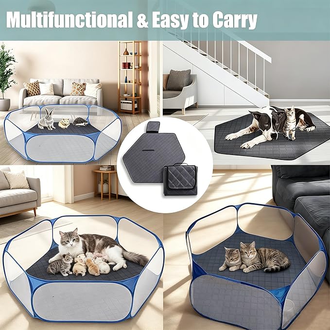 Hexagon Washable Liner for Small Animal Playpen, Portable Reusable Guinea Pig Playpen Pad Hamster Cage Pee Pad Super Absorbent Indoor Waterproof Anti-Slip for Rabbit Bunny (Dark Grey -47Inch)