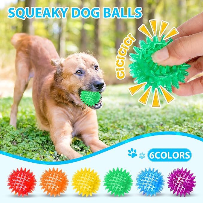 Skylety 30 Pcs Puppy Teething Toys for Small Medium Breed Includes 2.5 Inch Tennis Balls Squeaky Rubber Chew Toys and Treat Balls for Dogs Teething and Intellect Training