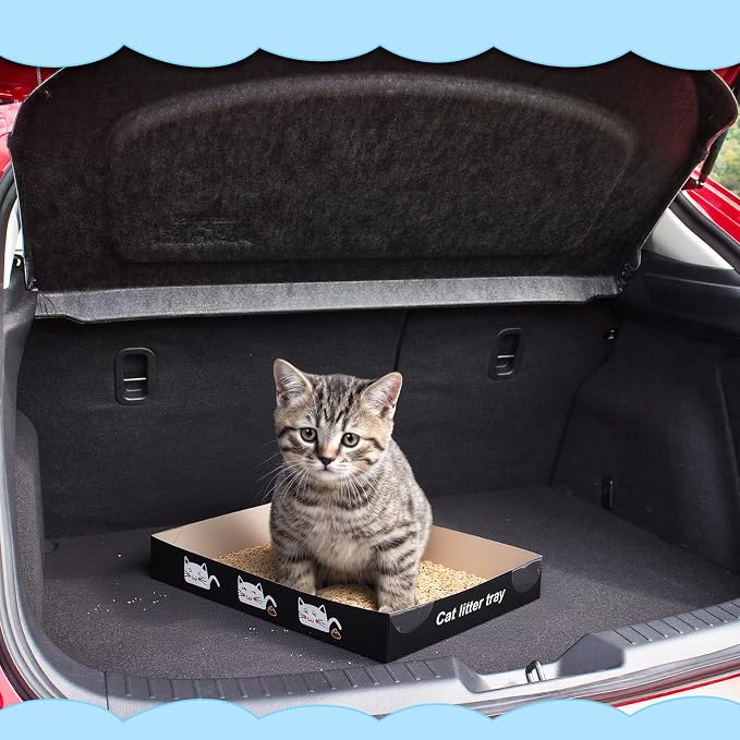 Amyhill 30 Pack Disposable Cat Litter Box 13.8x10x2in Foldable Paper Kitty Trays Bulk Portable Water Proof Cardboard Boxes for Cats Rabbits Guinea Pig Hamster Pets Travel Indoor Supplies(Black)
