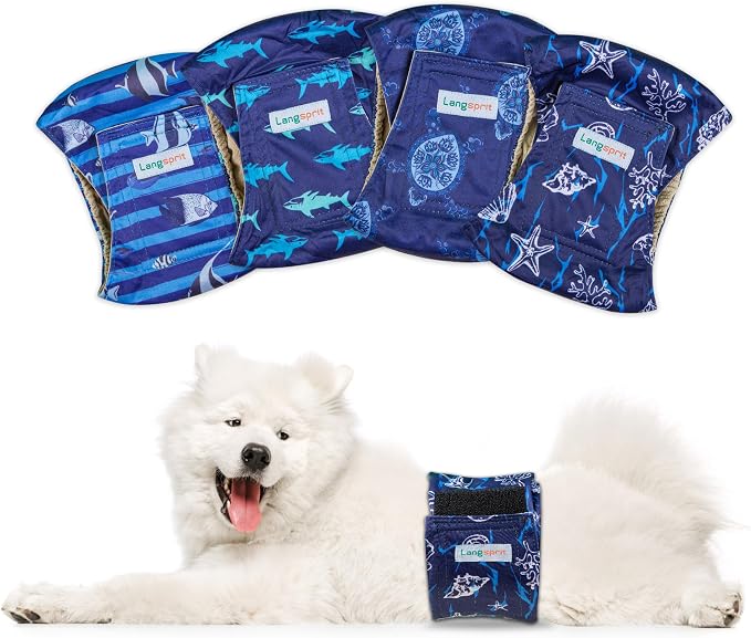 Male Dogs Diapers Belly Bands(4Pack), Washable Reusable Male Boy Doggy Wraps Panties for Doggie Puppy Pooping Potty Training Incontinence Marking Pañal para Perro Large
