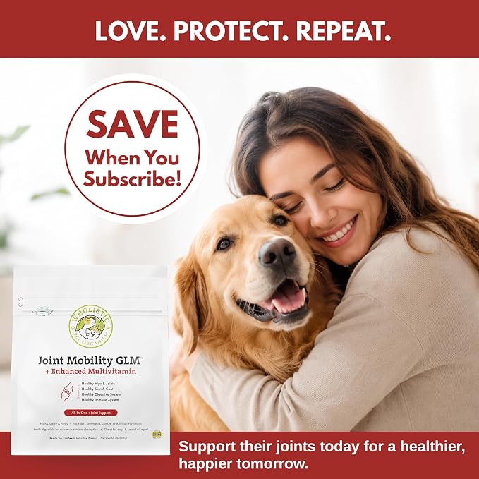 Wholistic Pet Organics - Hip and Joint Supplement for Dogs & Cats - Cat and Dog Joint Supplement - Green Lipped Mussels, Chondroitin, Glucosamine for Dogs & Cat Mobility Support - 2 Lb - 90 Scoops