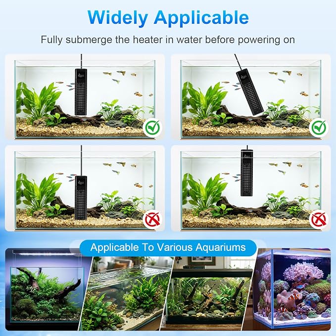 AQQA Aquarium Heater, 1200W Submersible Fish Tank Heater for 155-265 Gallon, Intelligent Digital Aquarium Heater with Over-Temperature Dry Burning Protection, for Freshwater and Saltwater Aquariums