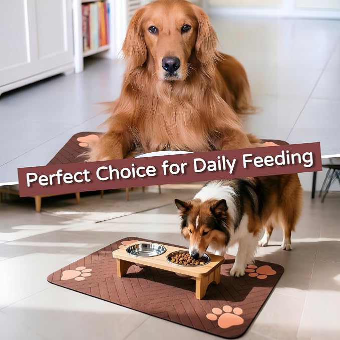 Pet Feeding Mat-Absorbent Dog Feeding Mat for Food and Water Bowl,No Stains Pet Placemat,Quick Drying Water Dispenser Mat for Dog and Cat,Easy to Clean Dog Accessories(S,Dark Brown)