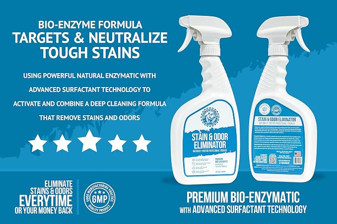Bulldogology Bio-Enzymatic Pet Stain & Odor Remover - Pet Carpet Enzyme Cleaner for Cat and Dog Pee, Pet Stain Remover for Carpet and Floors, Dog Stain Remover and Odor Neutralizer (32 oz)