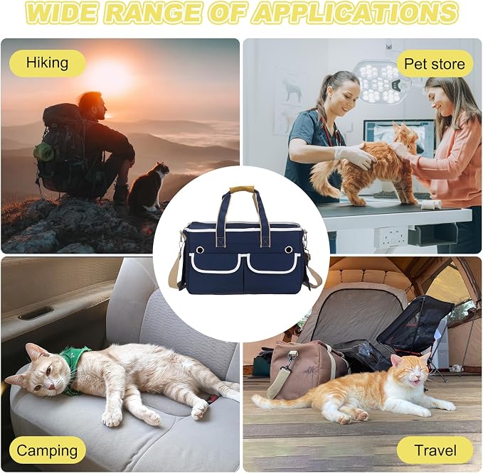 Cat Carrier for Pet, Rollable Cover, Breathable Dog Carrier Cat Carrying Case Pet Travel Bag Up to 16.5 lbs (Dark Blue), Intended for Hiking/Camping/Traveling