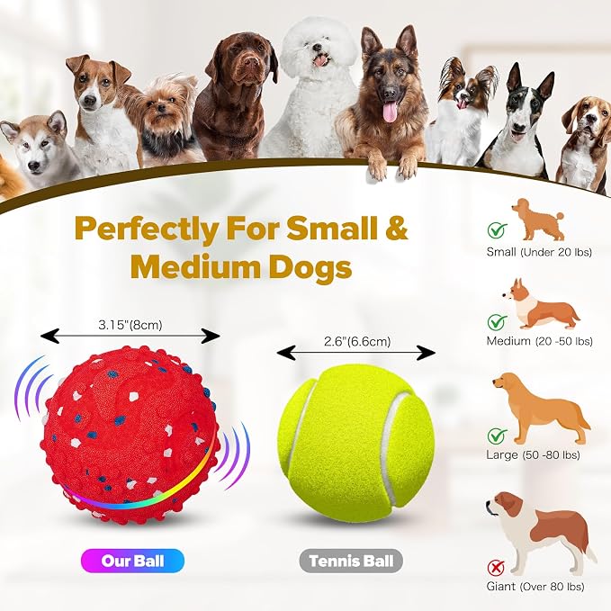 Interactive Dog Toys Ball, Self-Rolling & Bouncing Ball with RGB Colorful Lights to Keep Them Busy, 3-in-1 Interactive Mode, E-TPU Material, Type-C Charging, Moving Dog Toy for Dogs Puppies (Red)