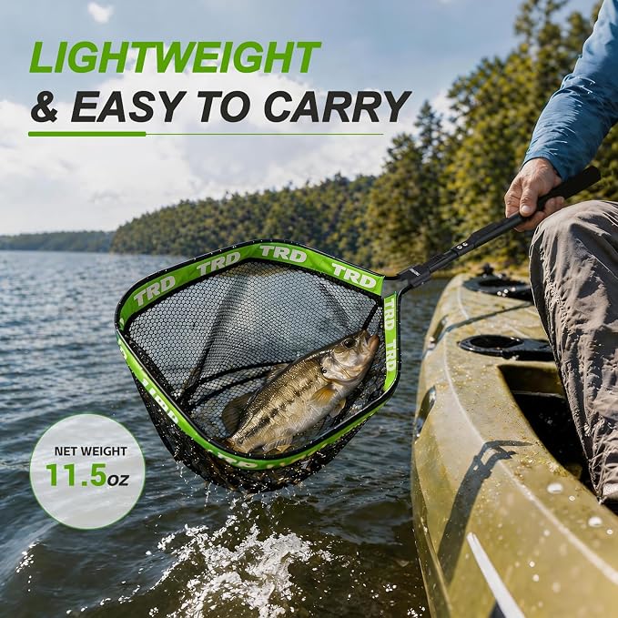 AluFloat X1 Fishing Net with Handle (Fish Net) - Floating Foldable Rubber-Coated Deep Mesh Landing Net for Bass & Fly Fishing - Fishing Gear, Kayak Accessories, Fishing Accessories