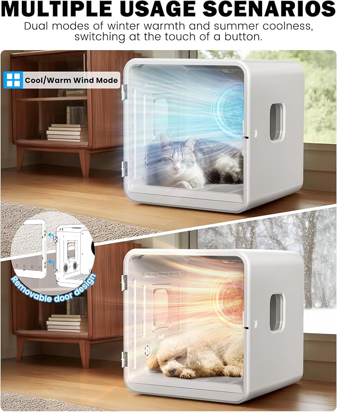 PETNF Pet Dryer Box for Cats and Small Dogs, 70L Automatic Drying Chamber with Quiet Operation, Adjustable Airflow & Temperature for Comfortable Home Grooming After Baths
