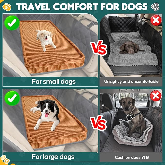 Dog Car Bed, Non-Slip Backseat Extender Pet Mat, Removable Washable Dog Bed for SUVs, Sedans & Trucks, Anti-Slip Travel Bed for Dogs, Easy Clean & Scratch-Proof & Comfort XL (56"Lx28.7"M×2"H) Brown