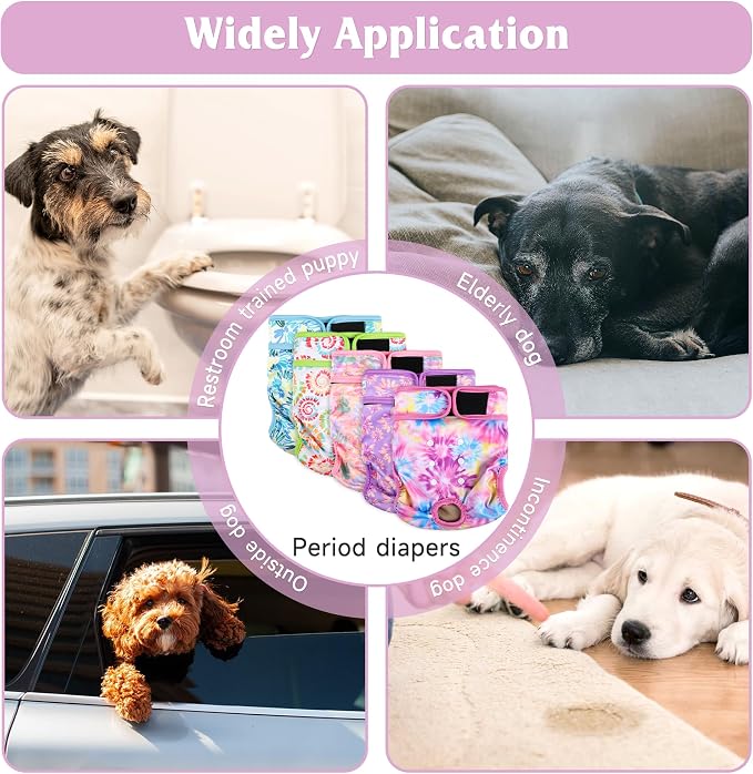Dog Diapers Female 5pcs,Reusable Dog Doggie Puppy Doggy Diapers Female, Period Panties in Heat, Tiedye, XLarge