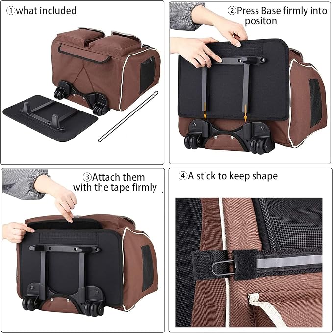 Pet Rolling Carrier Backpack with Wheels, Portable Cat Dog Travel Trolley Bag Carrier Case Luggage Box Backpack for Outdoor Indoor Use for Small Dogs/Cats