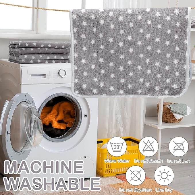 Tranqun 4 Pcs Puppy Pee Pads Waterproof Reusable Training Washable Pee Pads for Dog Cat Throw Blanket Pet Crate Mats Blanket Stars Pattern Animals Cage Liner(Gray,16 x 24 Inch)
