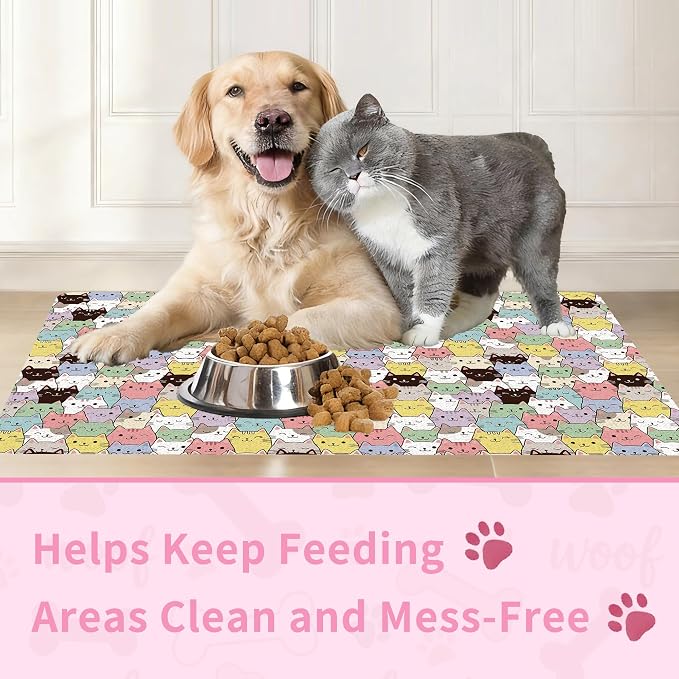 Cat Food Mat, Absorbent Pet Feeding Mat for Dog & Cat Food and Water Bowl, Non-Slip Quick Dry Pet Placemat Floor Protector for Messy Drinkers(16 x 24in)