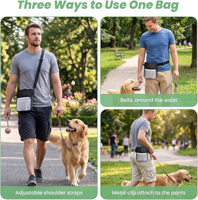 Dog Training Kit - Pet Training Waist Bag Built-in Poop Bag Holder, Dog Treat Pouch with Magnetic Closure, Dog Poop Bag, 2-in-1 Whistle Clicker, Ultrasonic Silent Whistle, Puppy Training Clickers