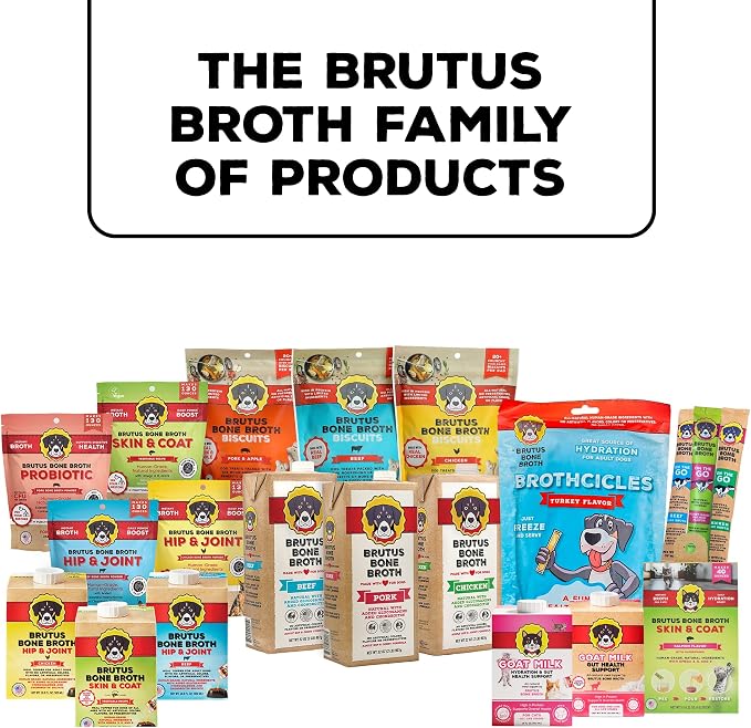 Brutus Bone Broth Liquid for Dogs | All Natural | Made in USA | Glucosamine & Chondroitin for Healthy Joints | Human Grade Ingredients | Hydrating Food Topper, Gravy & Treat (Pork, 2-Pack)