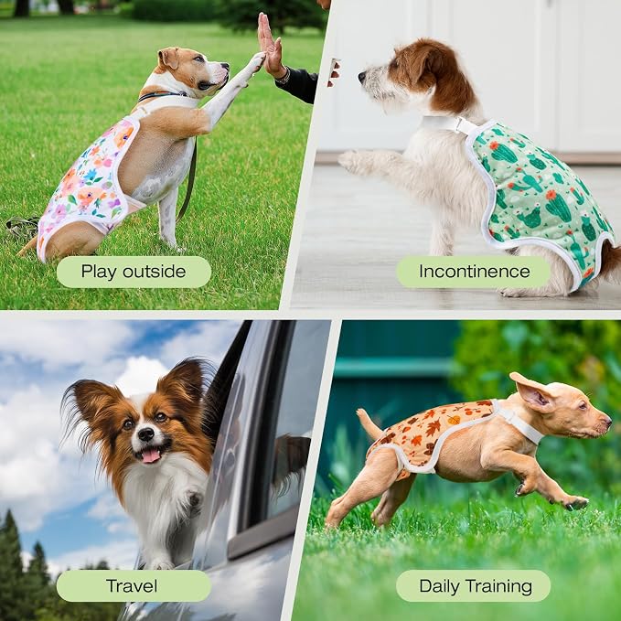 3 Pack Washable Female Dog Diapers with Adjustable Suspender, Reusable Sanitary Panties for Dogs in Heat, Leak-Proof Design for Small Dogs