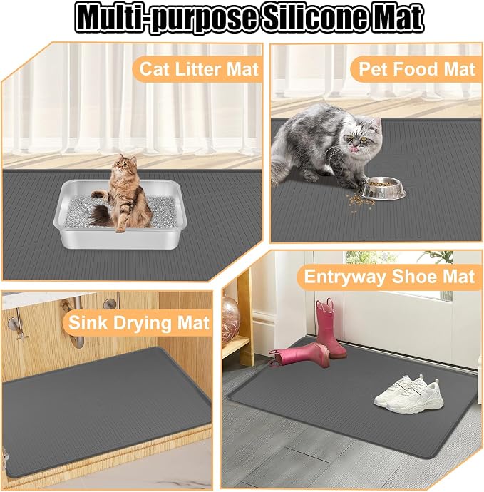 Silicone Cat Litter Mat, 45" x 30" Extra Large Litter Trapping Mat for Litter Box, Leak-Proof, Non-Slip, Kitty Litter Mats with Soft Texture for Floor, Keeping The Floor Clean (Dark Grey)
