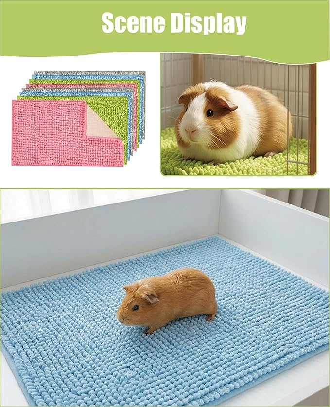 8 Pcs Guinea Pig Cage Liner, 20x12 Inch Washable Fleece Guinea Pig Pee Pads, Reusable Rabbit Bedding Mats for Small Animal Training (Gray, Green, Pink, Blue)