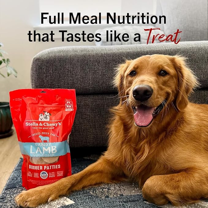 Stella & Chewy's Freeze-Dried Raw Dinner Patties - Dandy Lamb Recipe - High Protein Grain-Free Puppy & Dog Food - Perfect for Picky Eaters - 25 oz (Pack of 2)
