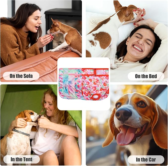 wegreeco Female Dog Diapers, Washable Reusable Pet Puppy Doggie Diapers for Small Medium Large Female Dogs in Heat Period, Doggy Period Panties, 5 Pack, X-Large, Blossoms