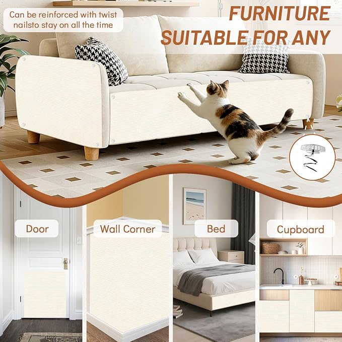 Couch Protector from Cat Claws 78.7" x 15.8" Trimmable DIY Self-Adhesive Cat Scratch Mat for Furniture Couch or Wall Protector, Covering Cat Scratching Post Indoor