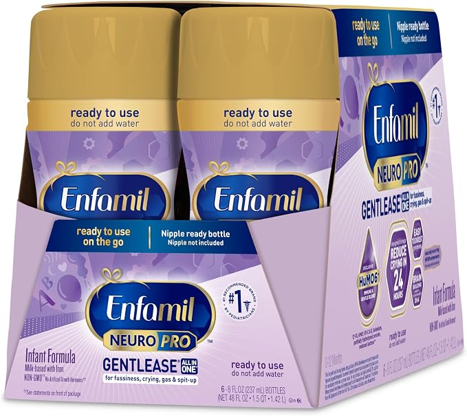 Enfamil NeuroPro Gentlease Ready-to-Feed with Smaller Proteins for Easy Digestion,Brain Supporting DHA, HuMO6* Blend, Baby Formula for easing Fussiness, Gas, Spit-up in 24hrs, 8 Fl Oz (6 ct), 4 Pack