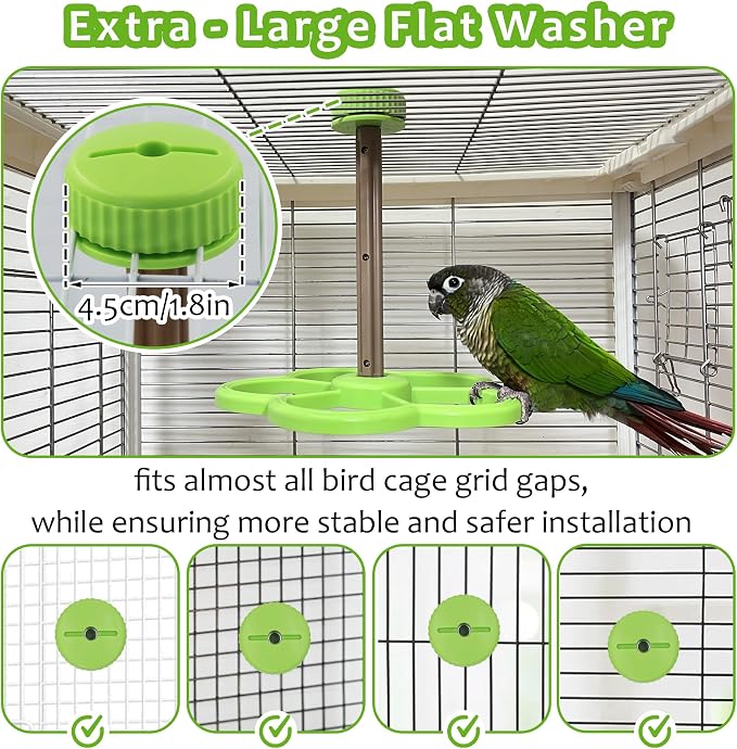 2pcs Bird Spinner Toys with Bells & Washable Spinning Perch, Natural Wood Chewing Hanging with 360° Rotation for Cockatiel Conure Lovebird Budgie Quaker