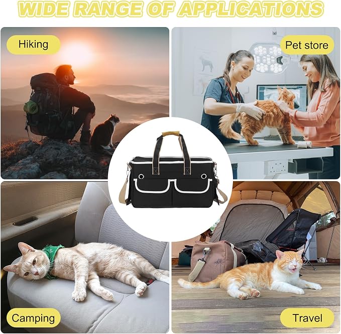 Cat Carrier for Pet, Rollable Cover, Breathable Dog Carrier Cat Carrying Case Pet Travel Bag Up to 16.5 lbs (Black), Intended for Hiking/Camping/Traveling